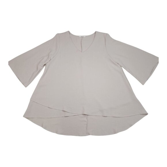 Jade By Jane Womens Poly Top V-Neck Bell Sleeve Beige Blouse Made In USA Size XL - Picture 1 of 7